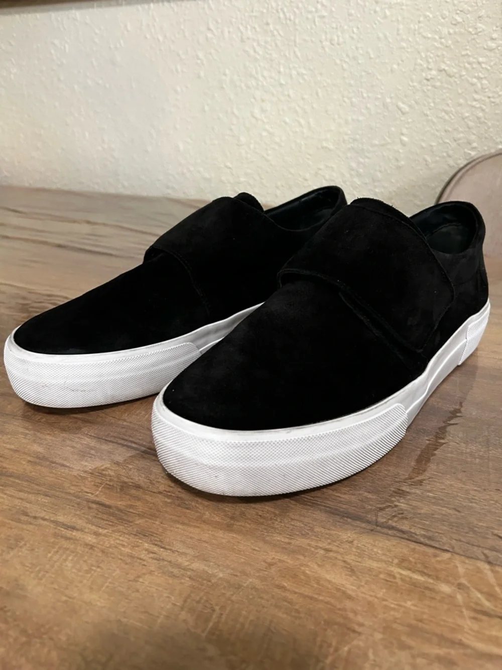 Vince Black Suede Slip-On Loafers with White Platform Sole